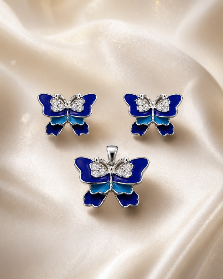 Blue Butterfly Sterling Silver Set