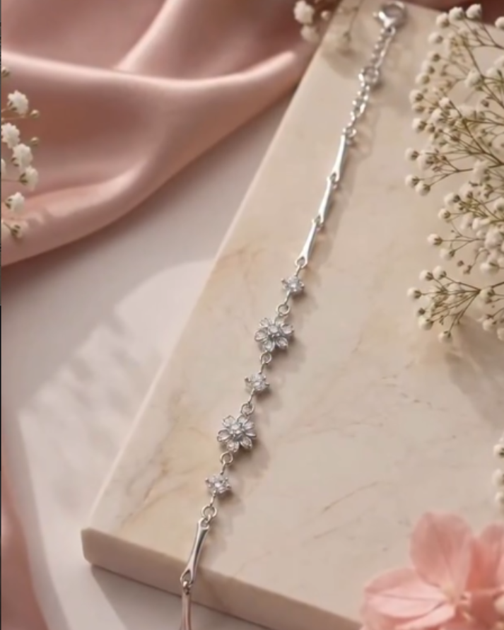 Floral Sparkle Sterling Silver Bracelet