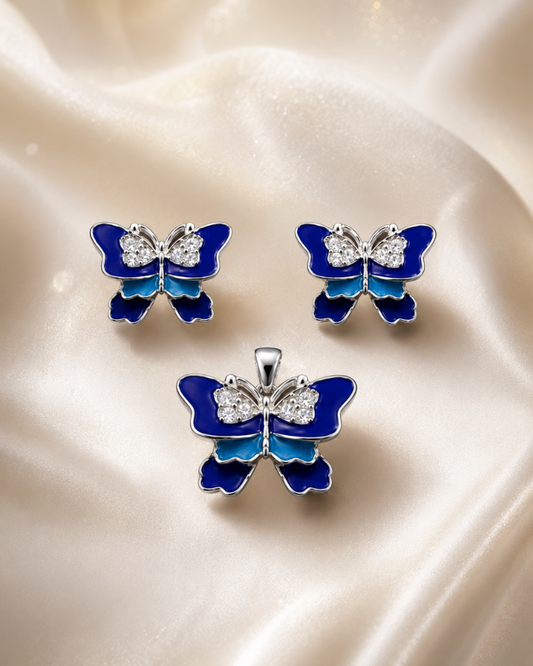 Blue Butterfly Sterling Silver Set