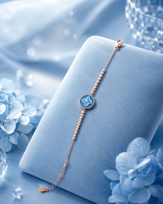 Blue Floral Charm Sterling Silver Bracelet