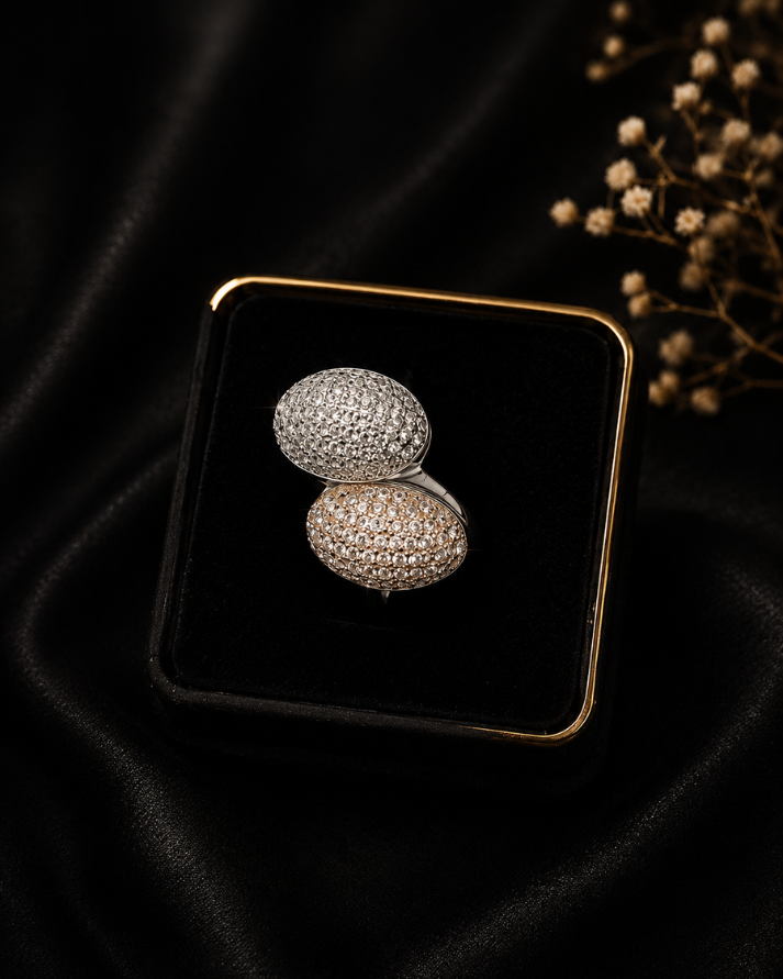 Double Oval Sparkle Sterling Silver Ring
