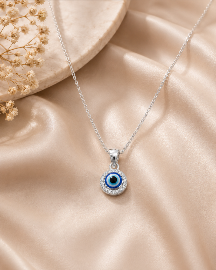 Evil Eye Sterling Silver Pendant with Chain