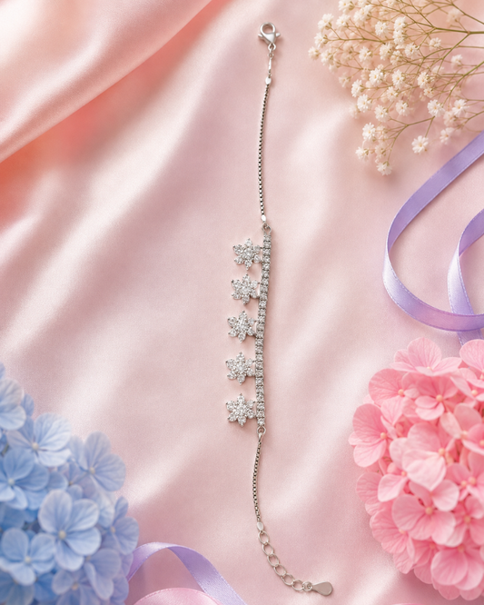 Floral Radiance Sterling Silver Bracelet