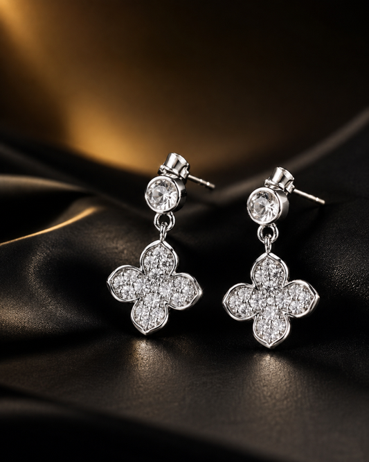 Floral Sparkle Sterling Silver Earrings