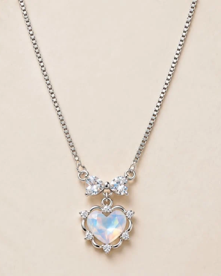 Aurora heart bow necklace