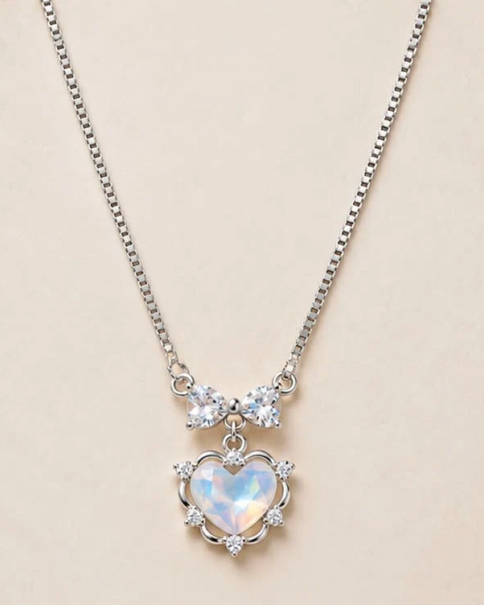 Aurora heart bow necklace