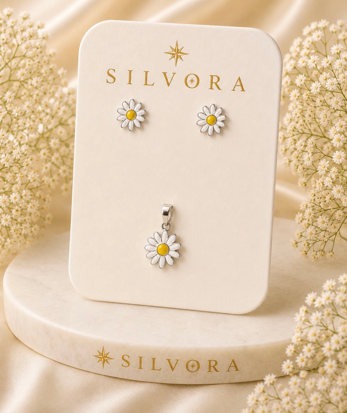 Silvora Daisy Glow Pendant & Studs