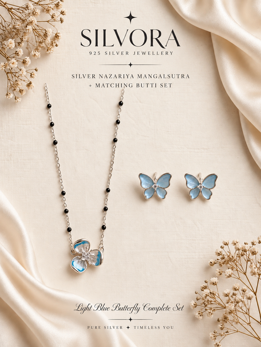 Silvora Light Blue Butterfly Mangalsutra & Butti Set