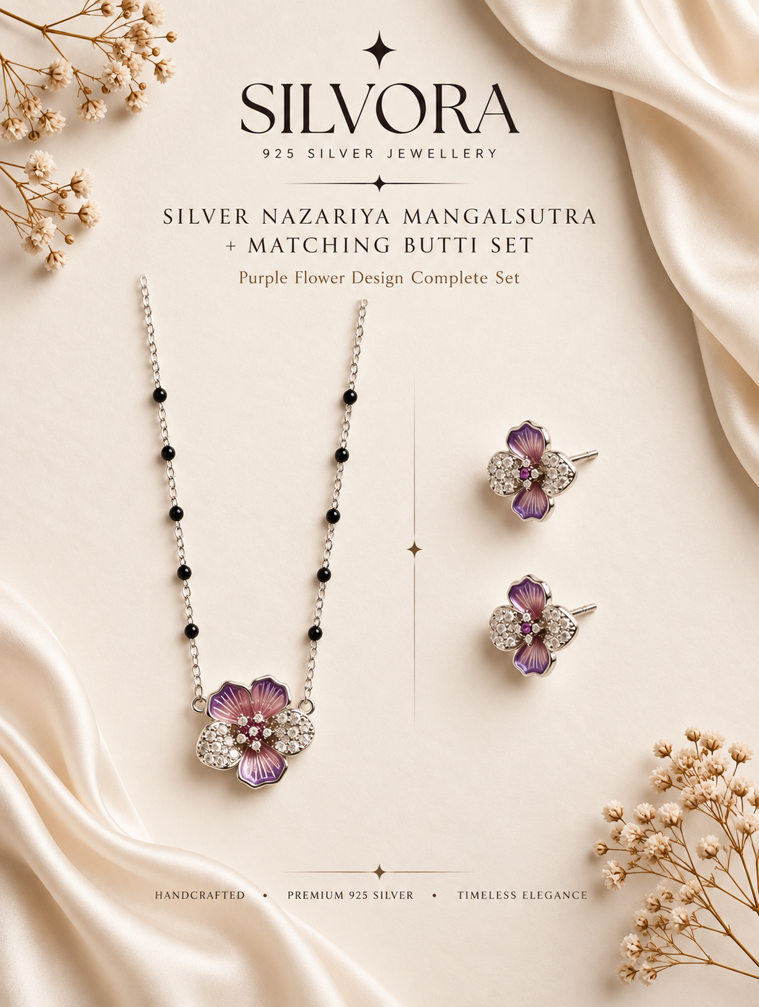 Silvora Lavender Petal Mangalsutra & Butti Set