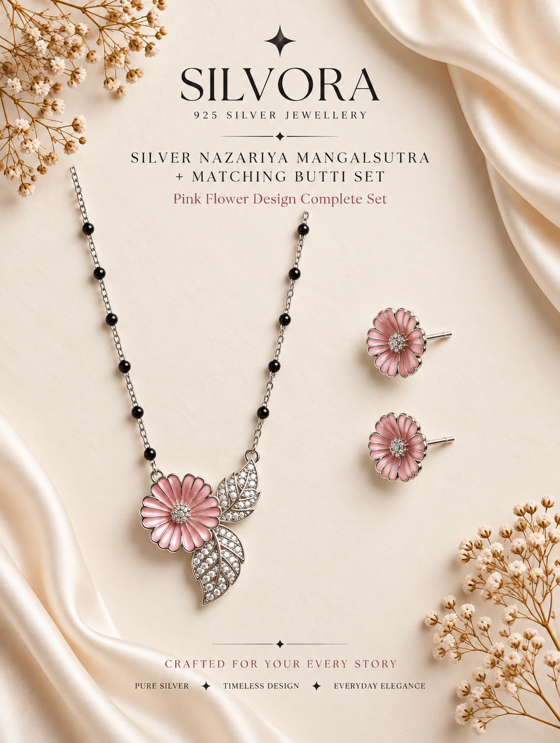 Silvora Rose Petal Mangalsutra & Butti Set
