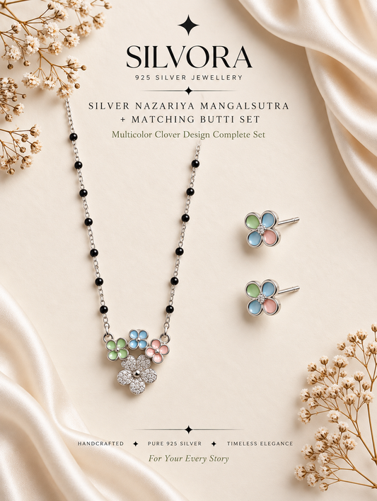 Silvora Multicolored Clover Silver Mangalsutra Set