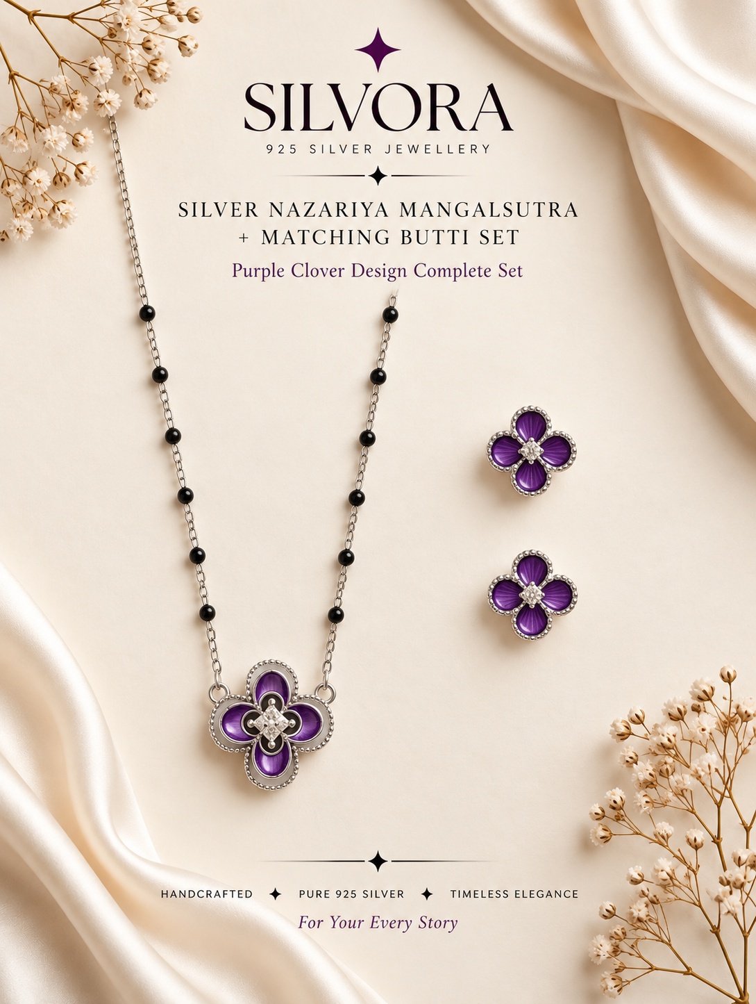 Silvora Royal Purple Four-Leaf Mangalsutra Set