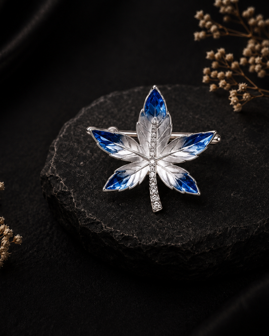 Nature-Inspired Blue Leaf Sterling Silver Brooch