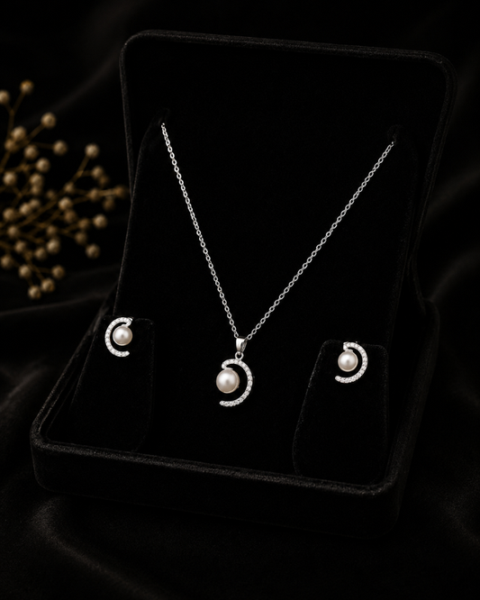 Pearl Crescent Sterling Silver Set