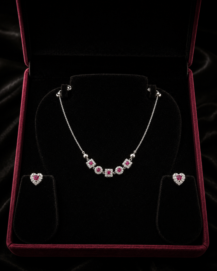 Ruby Heart Sterling Silver Set