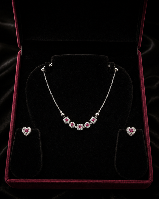 Ruby Heart Sterling Silver Set