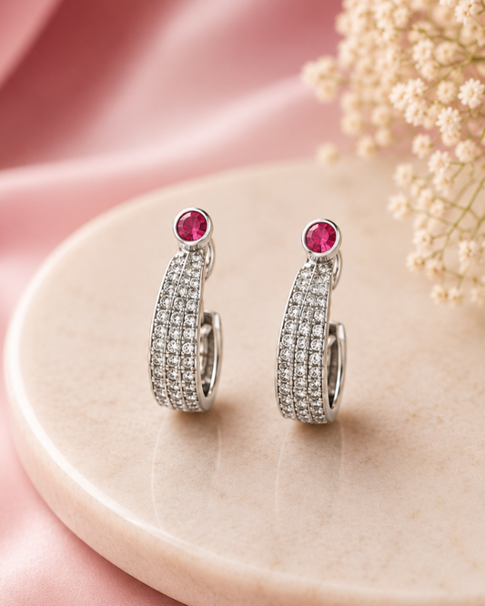 Ruby Sparkle Sterling Silver Earrings